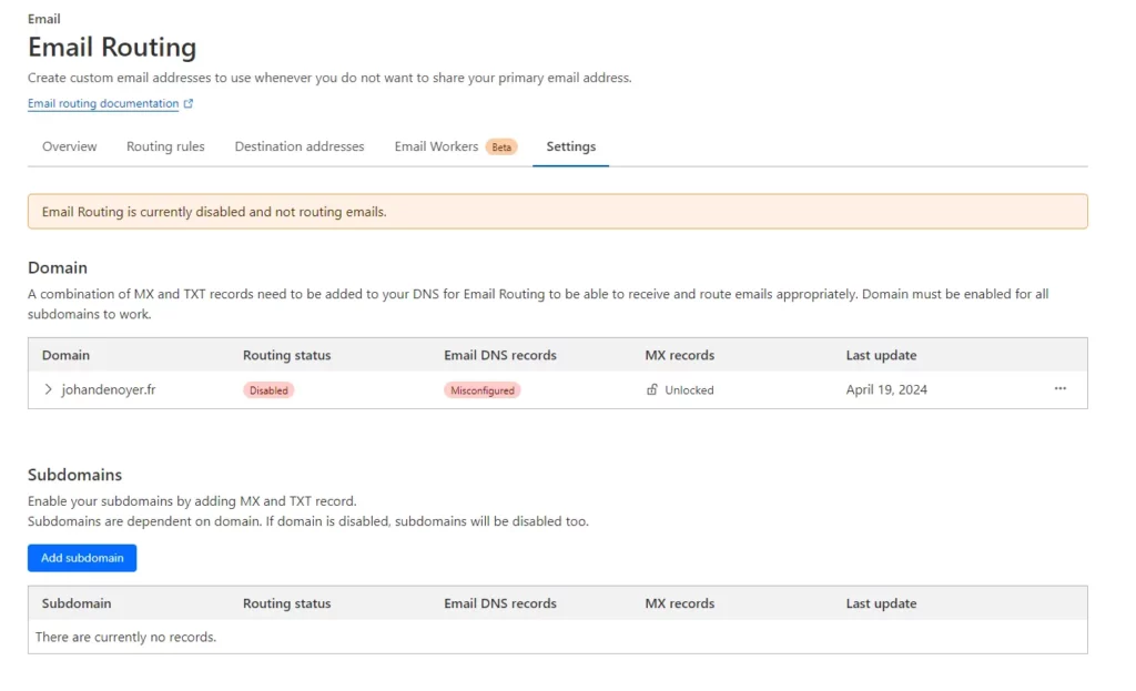 email routing settings